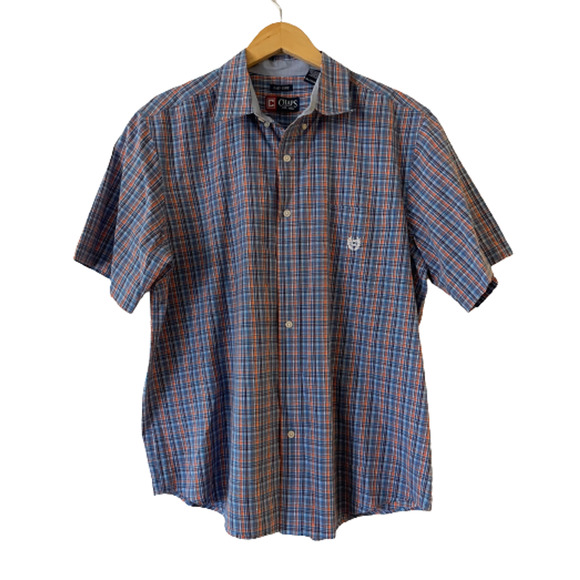 Chaps Men's XL Easy Care Plaid Casual Button Down Shirt Short Sleeve Logo Pocket - Picture 1 of 9